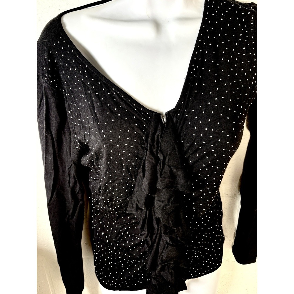 VTg Sunset Rd Black Rhinestone Zip Front Ruffle Blouse Small Whimsigoth Y2K - Picture 8 of 13